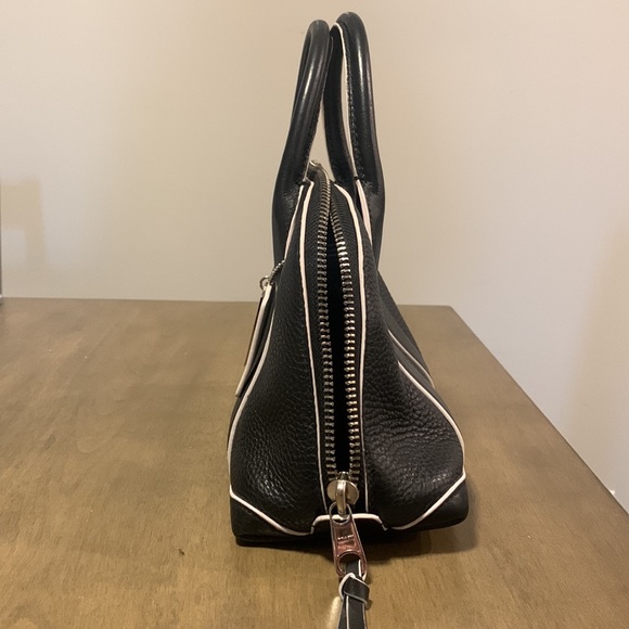 Black Leather Coach Handbag with White Piping - Picture 7 of 7